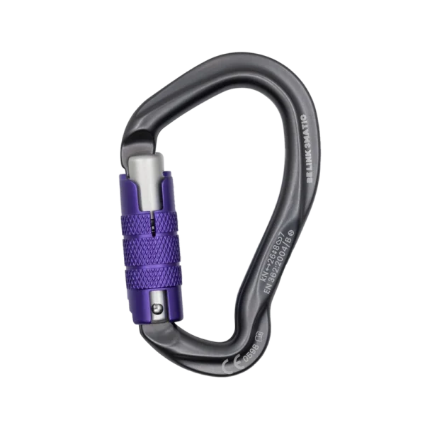 Mosquetón Aluminio Tipo HMS 3 Tiempos 26kN Be Link 3 Matic gris-morado - Beal