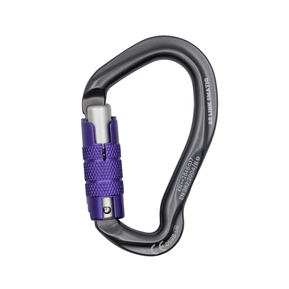 Mosquetón Aluminio Tipo HMS 3 Tiempos 26kN Be Link 3 Matic gris-morado - Beal